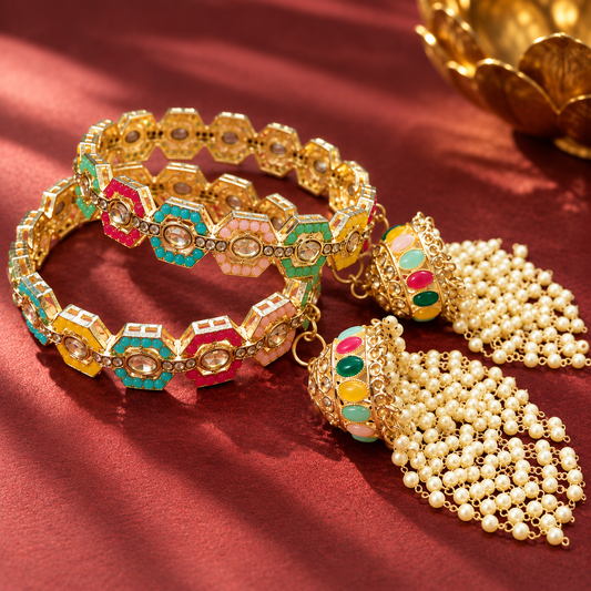 Multicolor Gold-Plated Designer Bangle Set - Set Of 2
