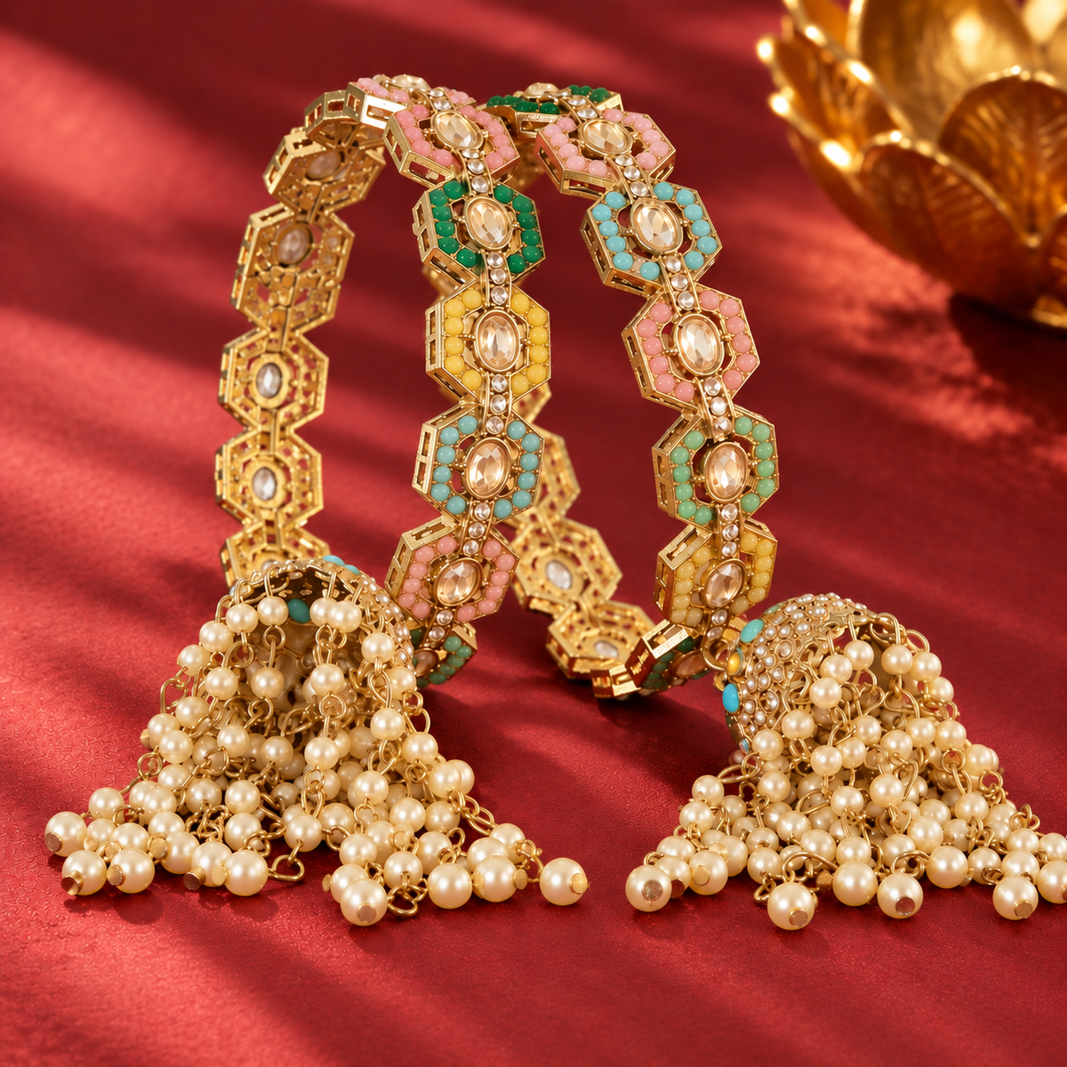 Multicolor Gold-Plated Designer Bangle Set - Set Of 2