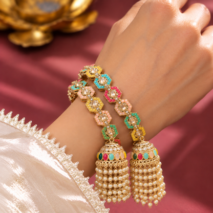 Multicolor Gold-Plated Designer Bangle Set - Set Of 2
