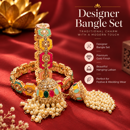Multicolor Gold-Plated Designer Bangle Set - Set Of 2