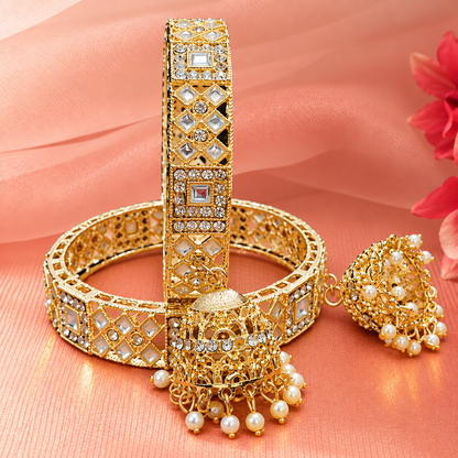 Gold Plated Design Jhumka Bangles Set -Set Of 2