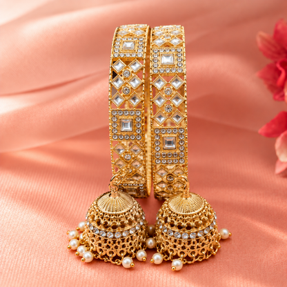 Gold Plated Design Jhumka Bangles Set -Set Of 2