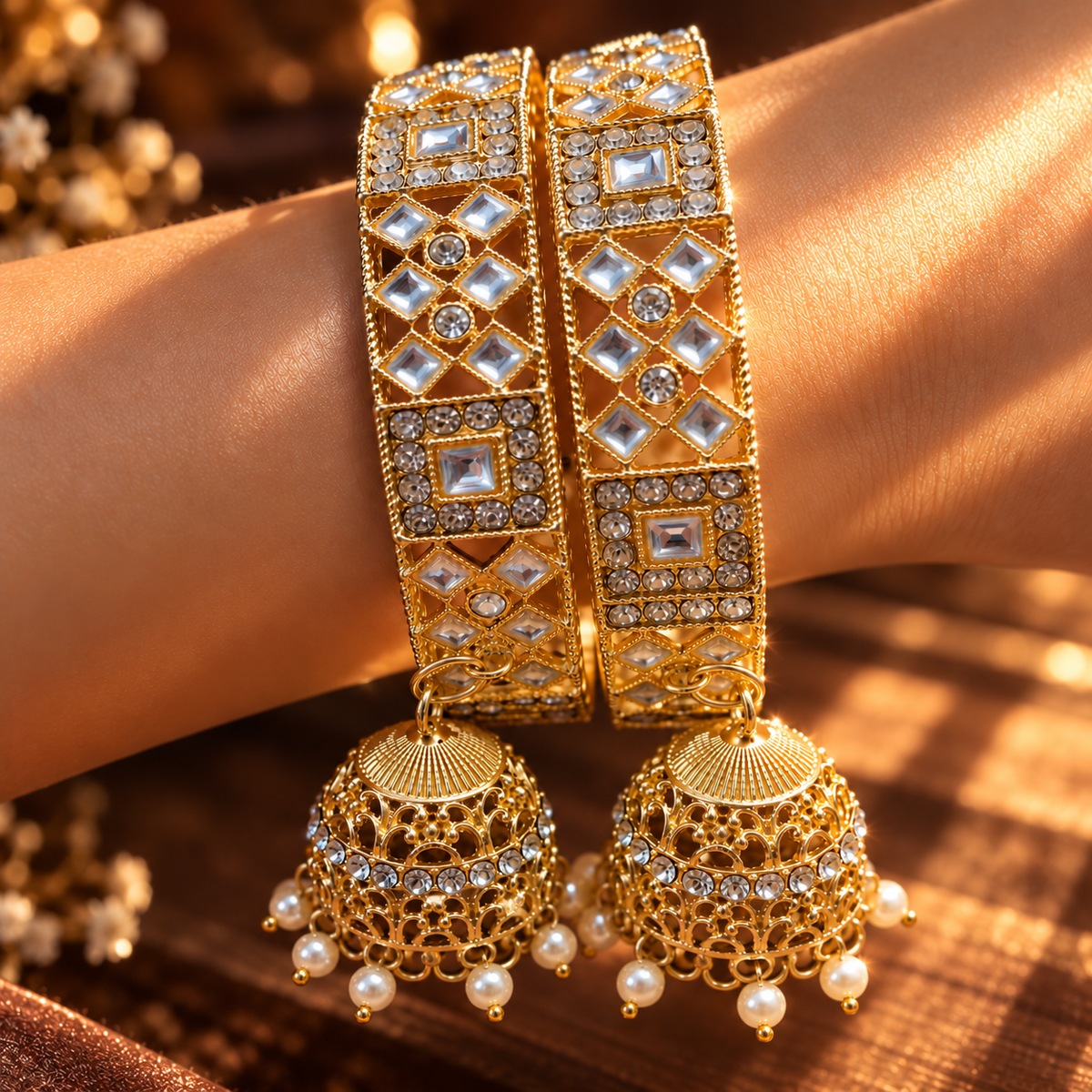 Gold Plated Design Jhumka Bangles Set -Set Of 2