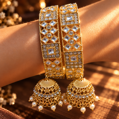 Gold Plated Design Jhumka Bangles Set -Set Of 2