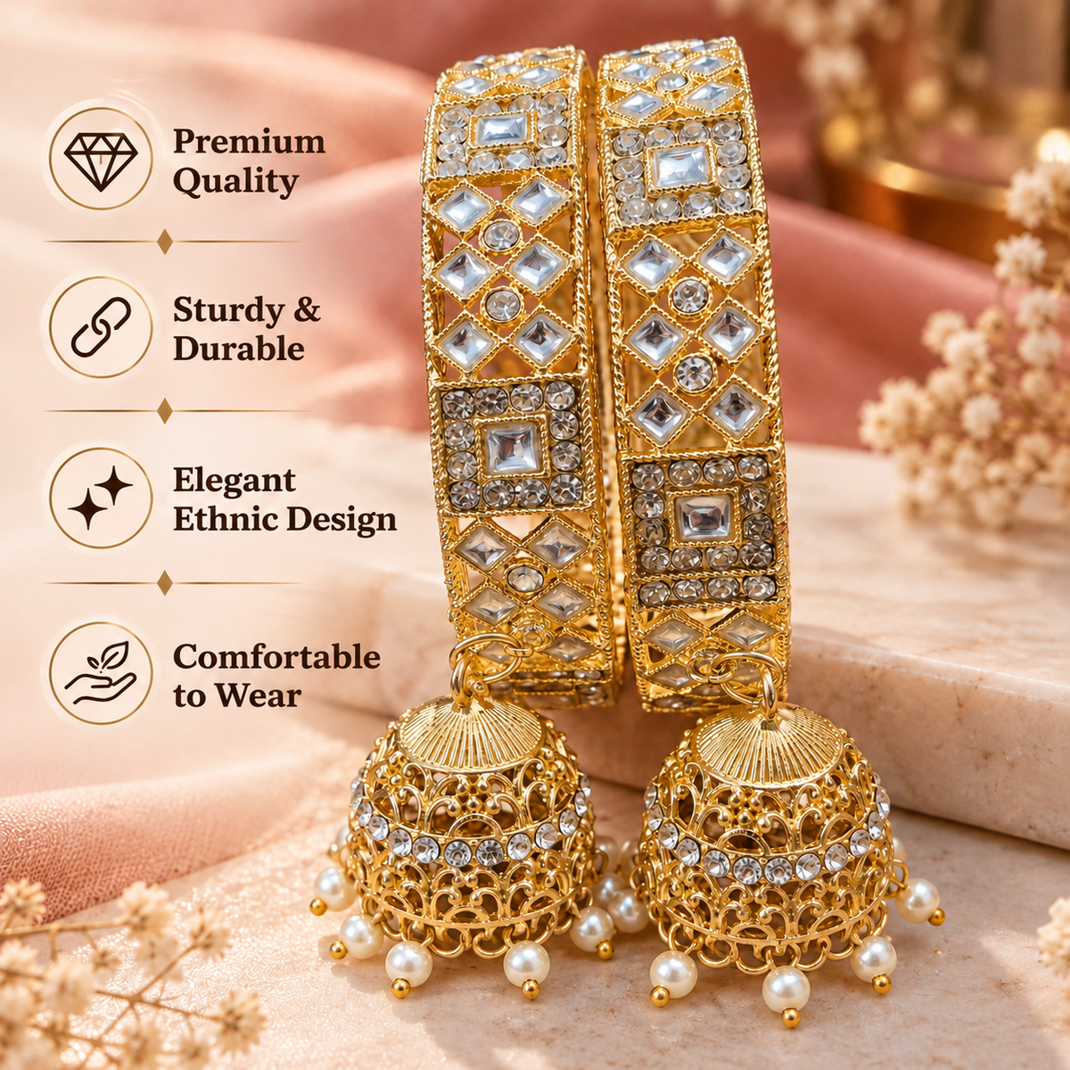 Gold Plated Design Jhumka Bangles Set -Set Of 2