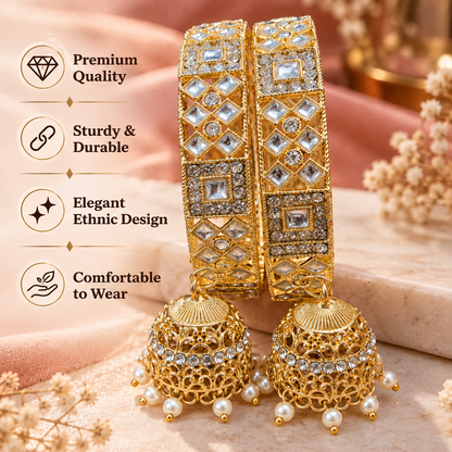 Gold Plated Design Jhumka Bangles Set -Set Of 2
