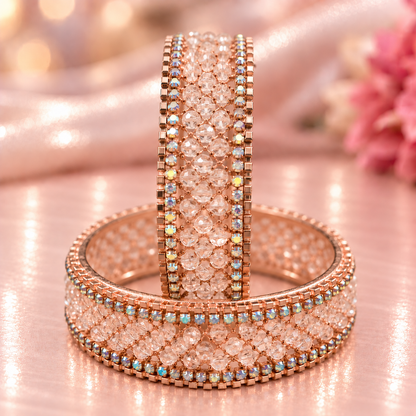 Rose-Gold Plated Premium Crystal Beaded Designer Kada Set - Set Of 2