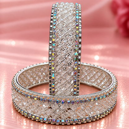 Silver Plated Premium Crystal Beaded Designer Kada Set - Set Of 2
