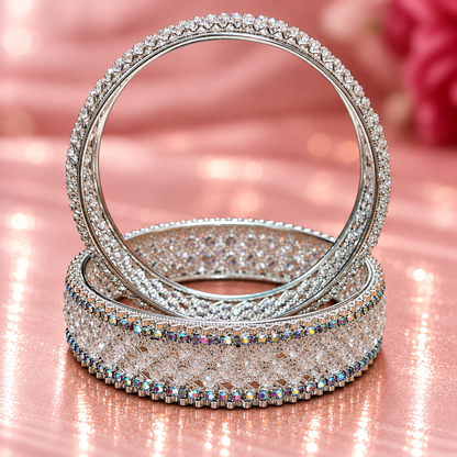 Silver Plated Premium Crystal Beaded Designer Kada Set - Set Of 2