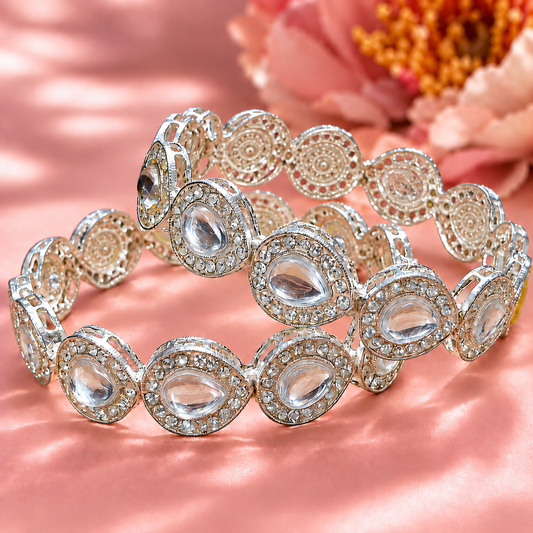 Silver Plated Premium Designer Kada Set - Set Of 2