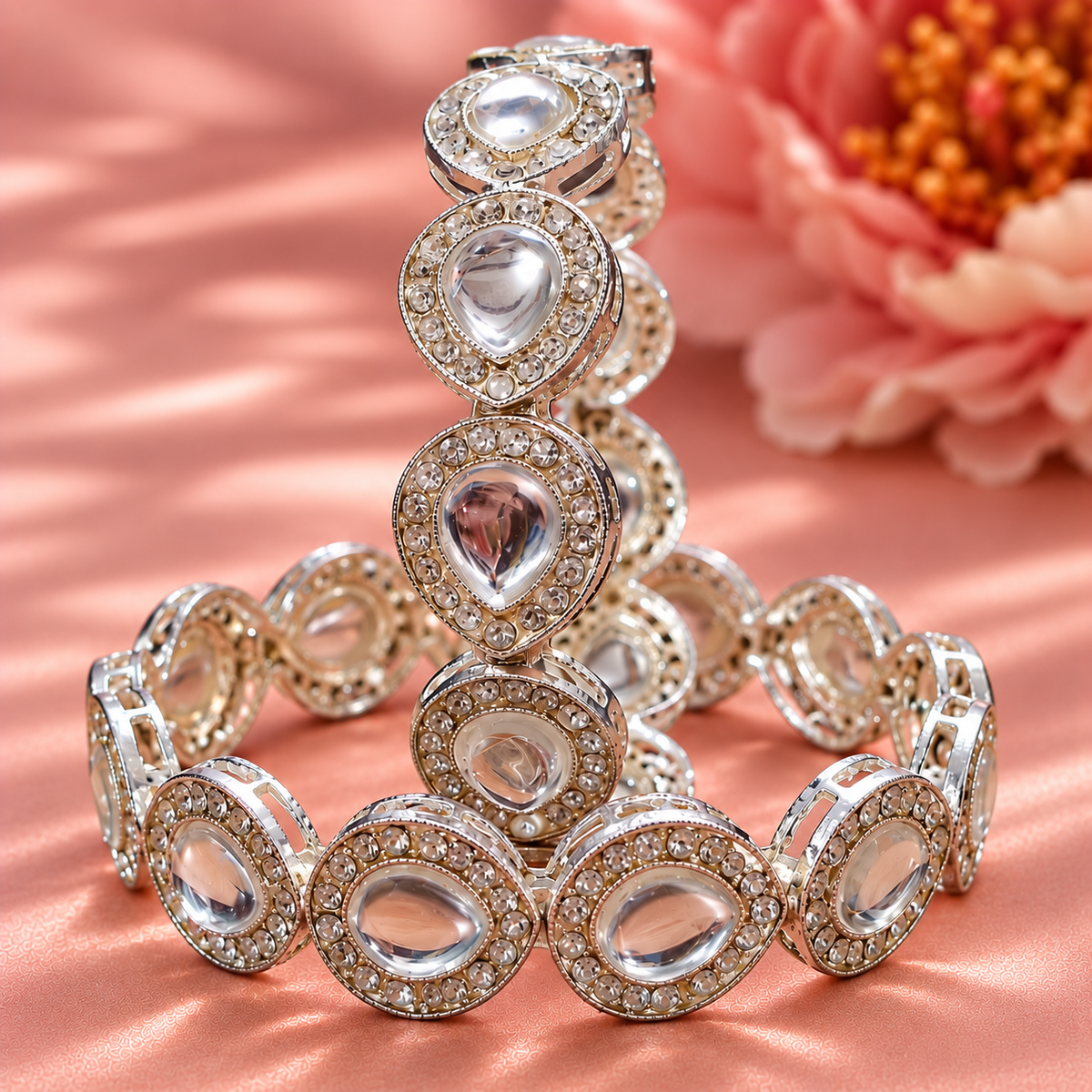 Silver Plated Premium Designer Kada Set - Set Of 2