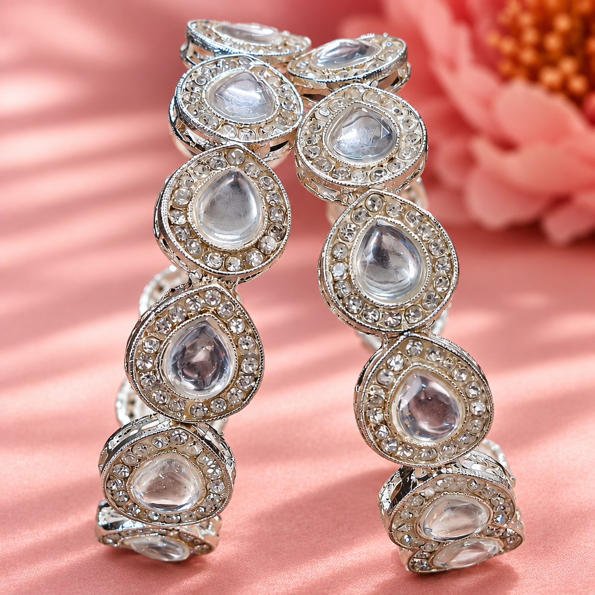 Silver Plated Premium Designer Kada Set - Set Of 2