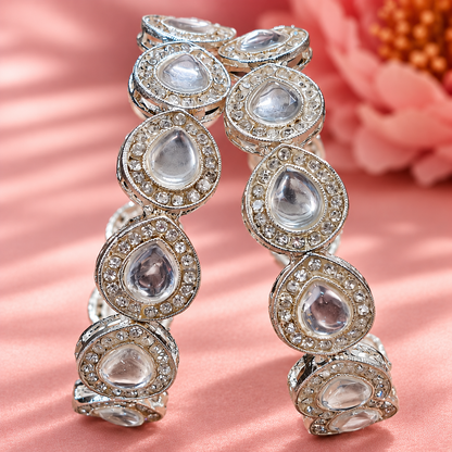 Silver Plated Premium Designer Kada Set - Set Of 2