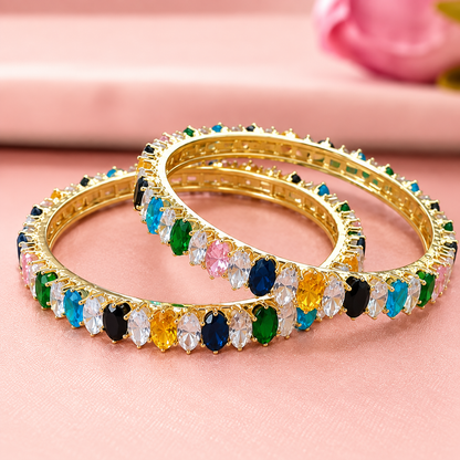Premium Gold Plated Multicolour Crystal Stone Bangles Set -Set Of 2