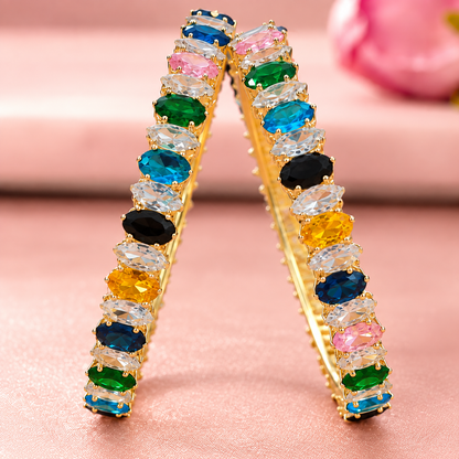 Premium Gold Plated Multicolour Crystal Stone Bangles Set -Set Of 2