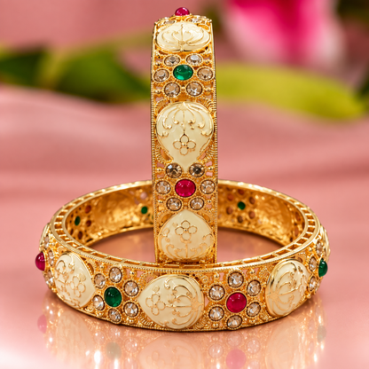 Gold Plated Alloy Kundan Kada Set for Women and Girls - Set Of 2