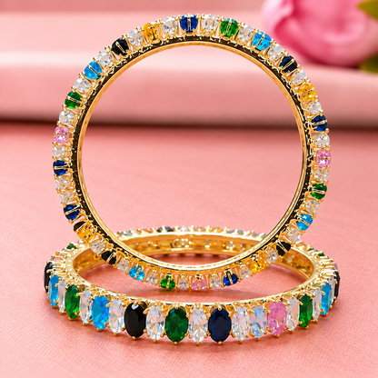 Premium Gold Plated Multicolour Crystal Stone Bangles Set -Set Of 2