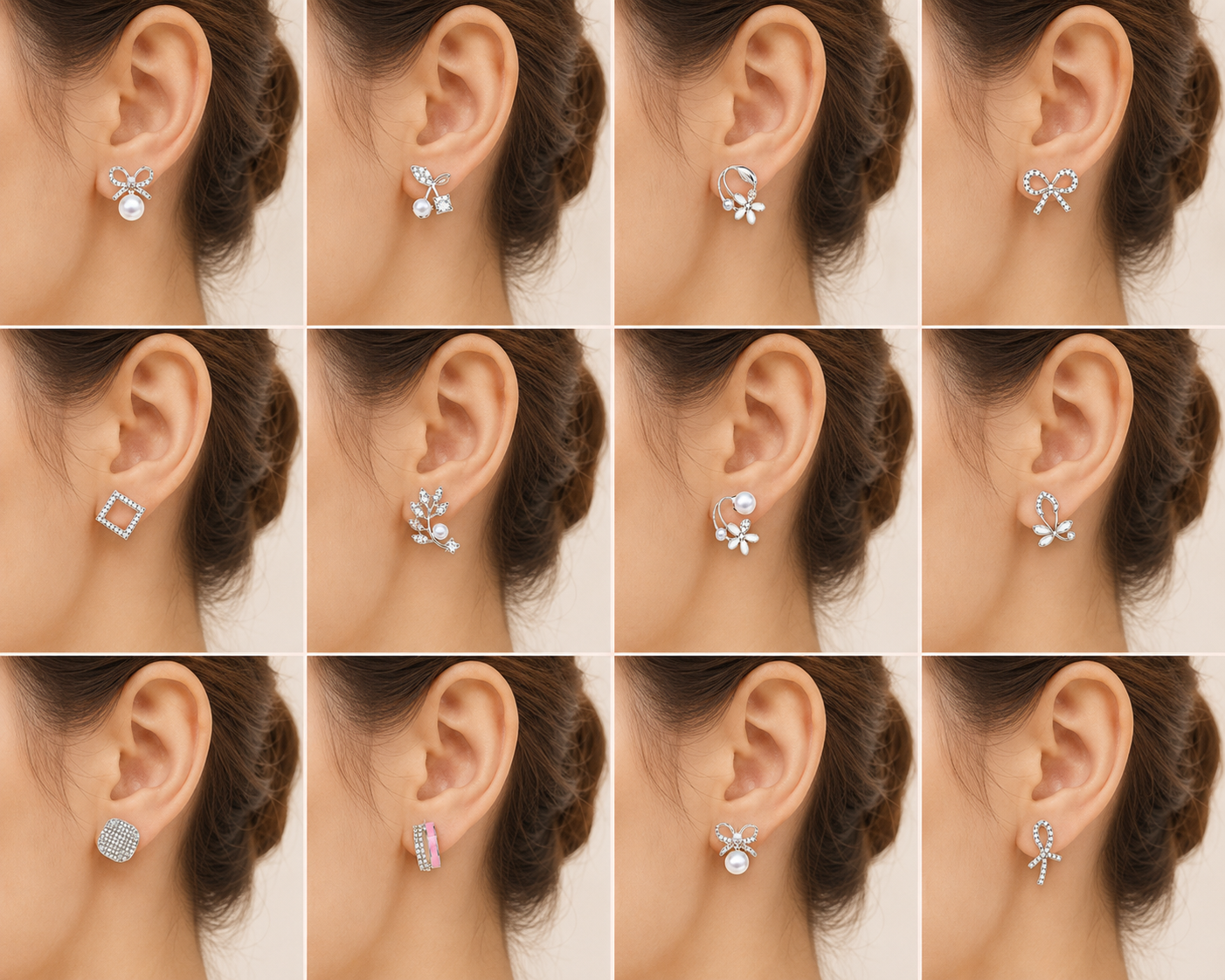 Korean Zircon & Pearl Silver Earrings Combo- Pack of 12