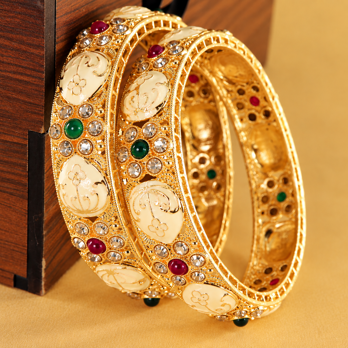 Gold Plated Alloy Kundan Kada Set for Women and Girls - Set Of 2
