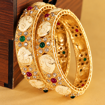 Gold Plated Alloy Kundan Kada Set for Women and Girls - Set Of 2