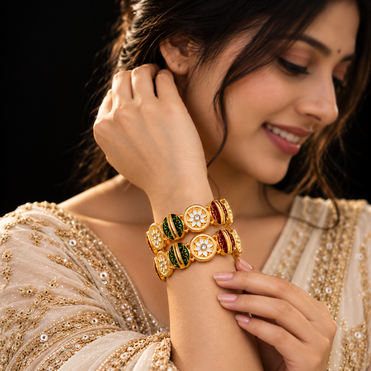 Traditional Gold Plated & Multi Designer Kada Set - Set Of 2
