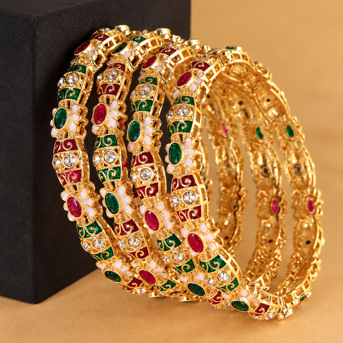 Gold Plated Designer Alloy Kada Bangles Set - Set Of 4