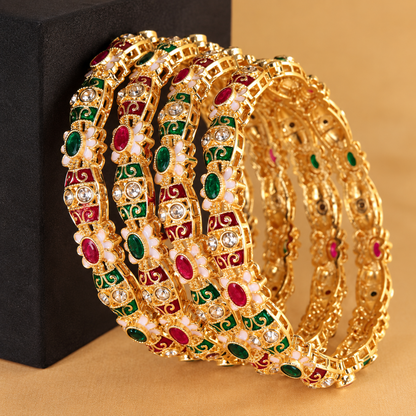 Gold Plated Designer Alloy Kada Bangles Set - Set Of 4