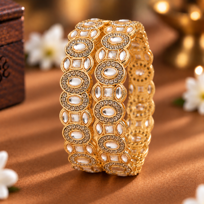 Golden Pearl Stones Crystal Floral Pattern Set - Set Of 2