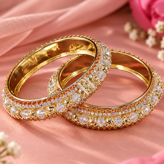 Gold Plated Designer Kada Bangles with Multicolor Stones-Set of 2