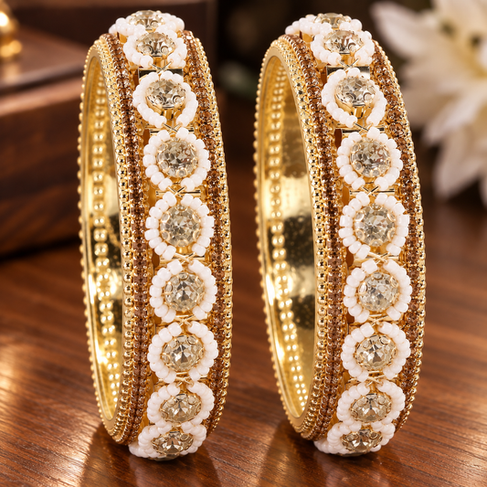 Golden Brilliance: Embellished Bridal Bangles - Set of 2