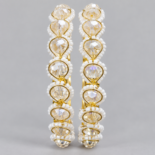 Gold-Plated Handcrafted Crystal & Pearl Beaded  Bangles - Set Of 2