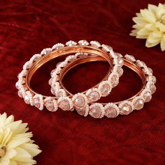 RoseGold-Plated Handcrafted Crystal & Pearl Beaded  Bangles - Set Of 2