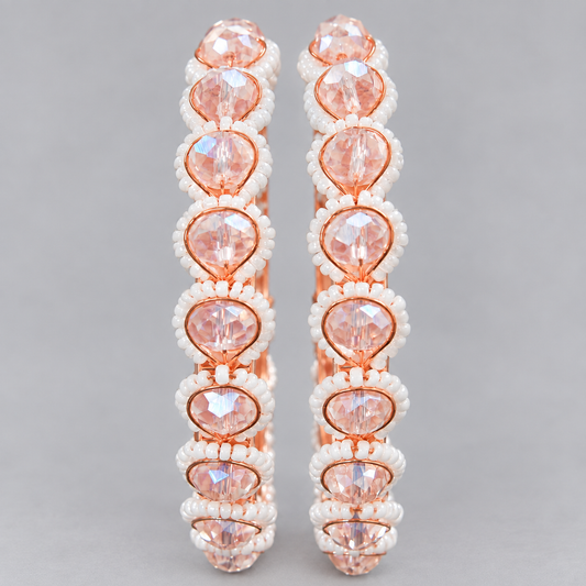 RoseGold-Plated Handcrafted Crystal & Pearl Beaded  Bangles - Set Of 2