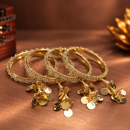 Gold-Plated Multicolor Stone Studded  Bridal Bangles - Set Of 4