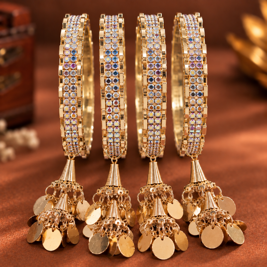 Gold-Plated Multicolor Stone Studded  Bridal Bangles - Set Of 4