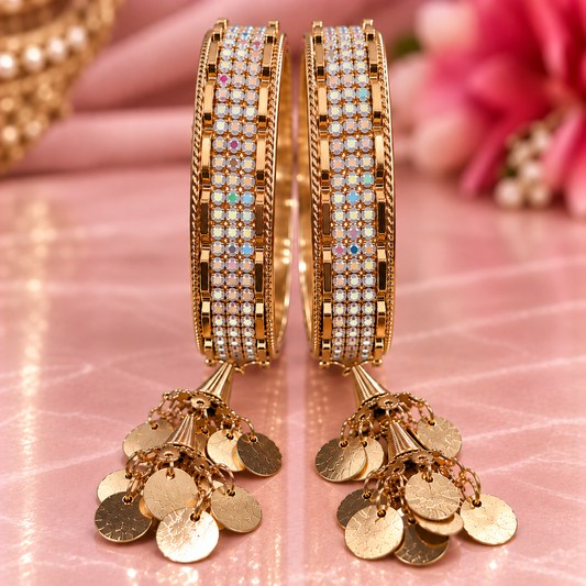 Gold-Plated Multicolor Stone Latkan Kada Bangles - Set of 2