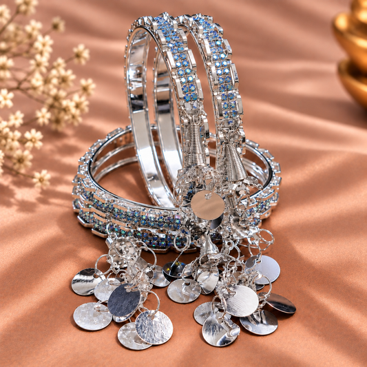 Silver-Plated Multicolor Stone Studded  Bridal Bangles - Set Of 4