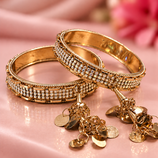 Gold-Plated Multicolor Stone Latkan Kada Bangles - Set of 2