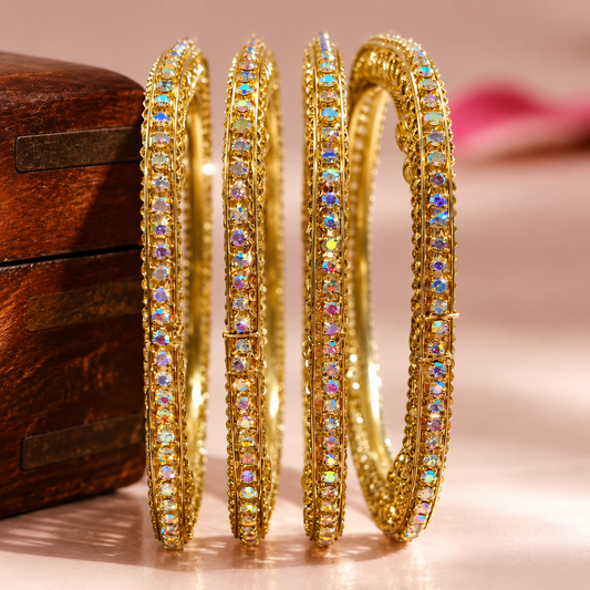 Gold-Plated Antique Filigree Kada Bangles - Set Of 4
