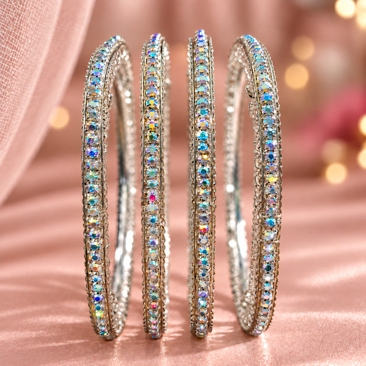 Silver -Plated Antique Filigree Kada Bangles - Set Of 4