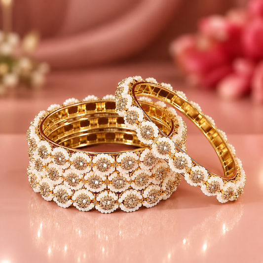 Gold Plated Premium Pearl Designer Kada Set - Set of 4