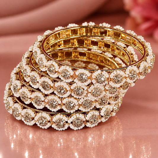 Gold Plated Premium Pearl Designer Kada Set - Set of 4