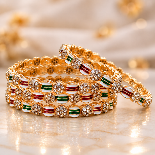 MultiColour & American Diamond Stone Pattern Set - Set of 4