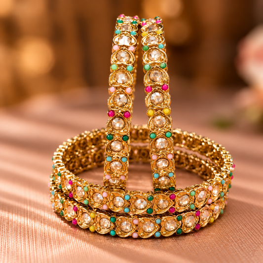 Golden & American Diamond Designer Bangles Set - Set Of 4