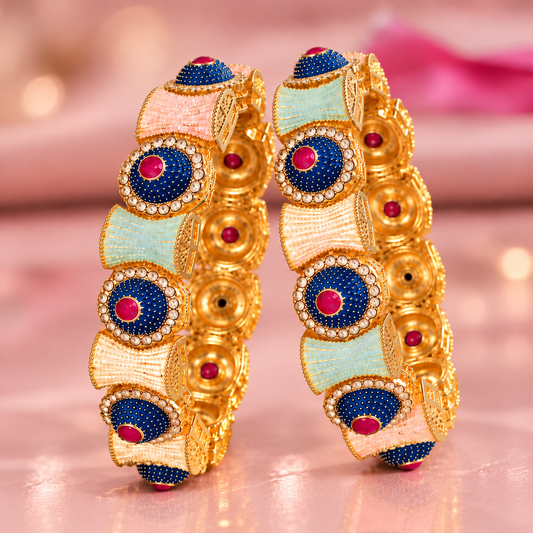 MultiColour Plated Traditional Alloy Kundan Kada Set - Set of 2