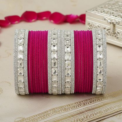 Classic Deep Pink Bridal Chura - Traditional Indian Wedding Bangles set of 2