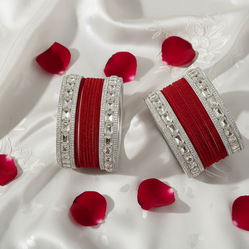 Classic RED Bridal Chura - Traditional Indian Wedding Bangles set of 2