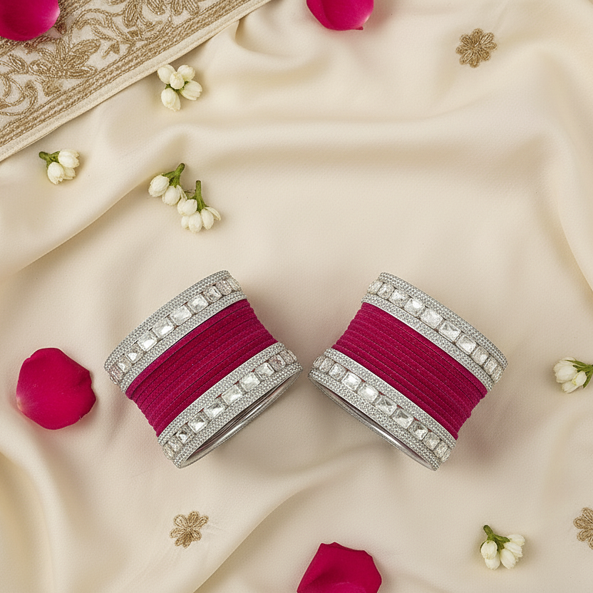 Classic Deep Pink Bridal Chura - Traditional Indian Wedding Bangles set of 2