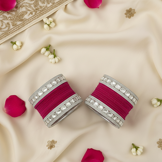 Classic Deep Pink Bridal Chura - Traditional Indian Wedding Bangles set of 2