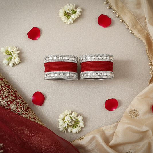 Classic RED Bridal Chura - Traditional Indian Wedding Bangles set of 2